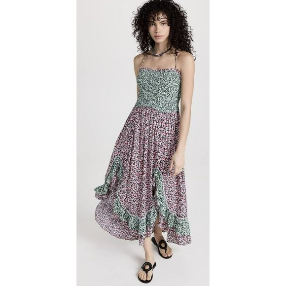 Free People Floral Maxi Smocked Cross Open Back Dress Large NEW - Picture 2 of 12